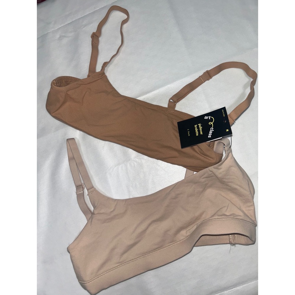 Art Class Pullover Bralette 2 Pack Tan Beige Neutral Adjustable Straps Medium